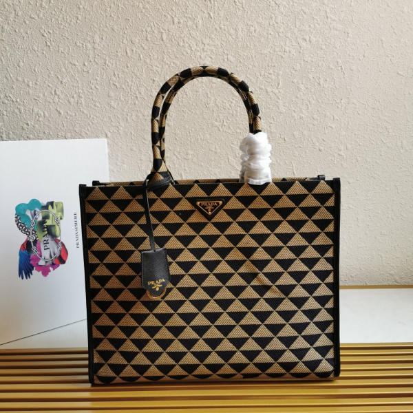 Pra*a large symbole jacquard fabric handbag