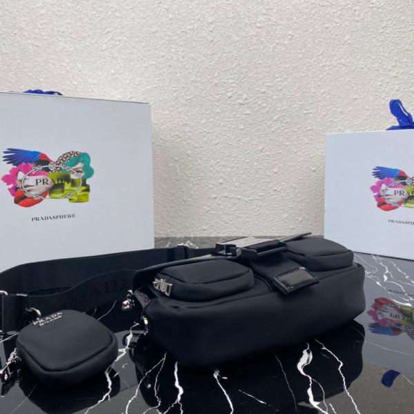 Pra*a pocket nylon and brushed leather bag