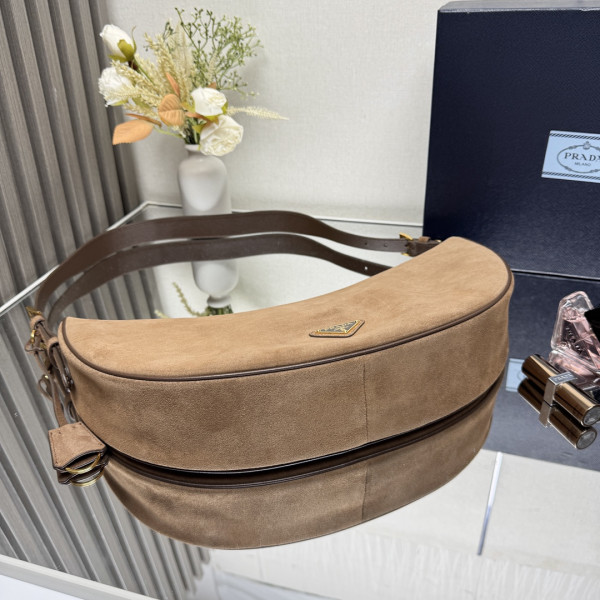 Pra*a demi-lune large suede shoulder bag